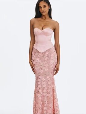 Blush Pink Strapless Lace Mermaid Gown